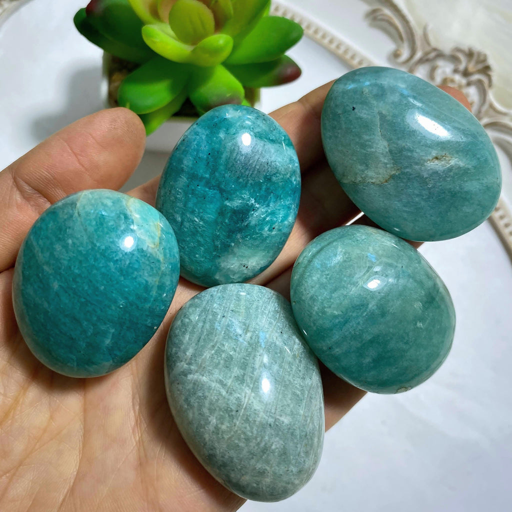 One Sweet Blue Amazonite Palm Stone - Earth Family Crystals