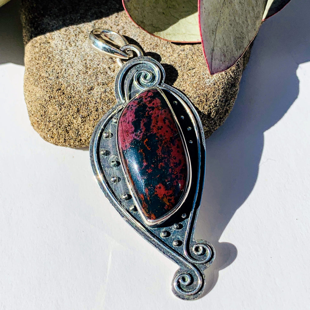 Elegant Style Chunky Bloodstone Sterling Silver Pendant (Includes Silver Chain) - Earth Family Crystals