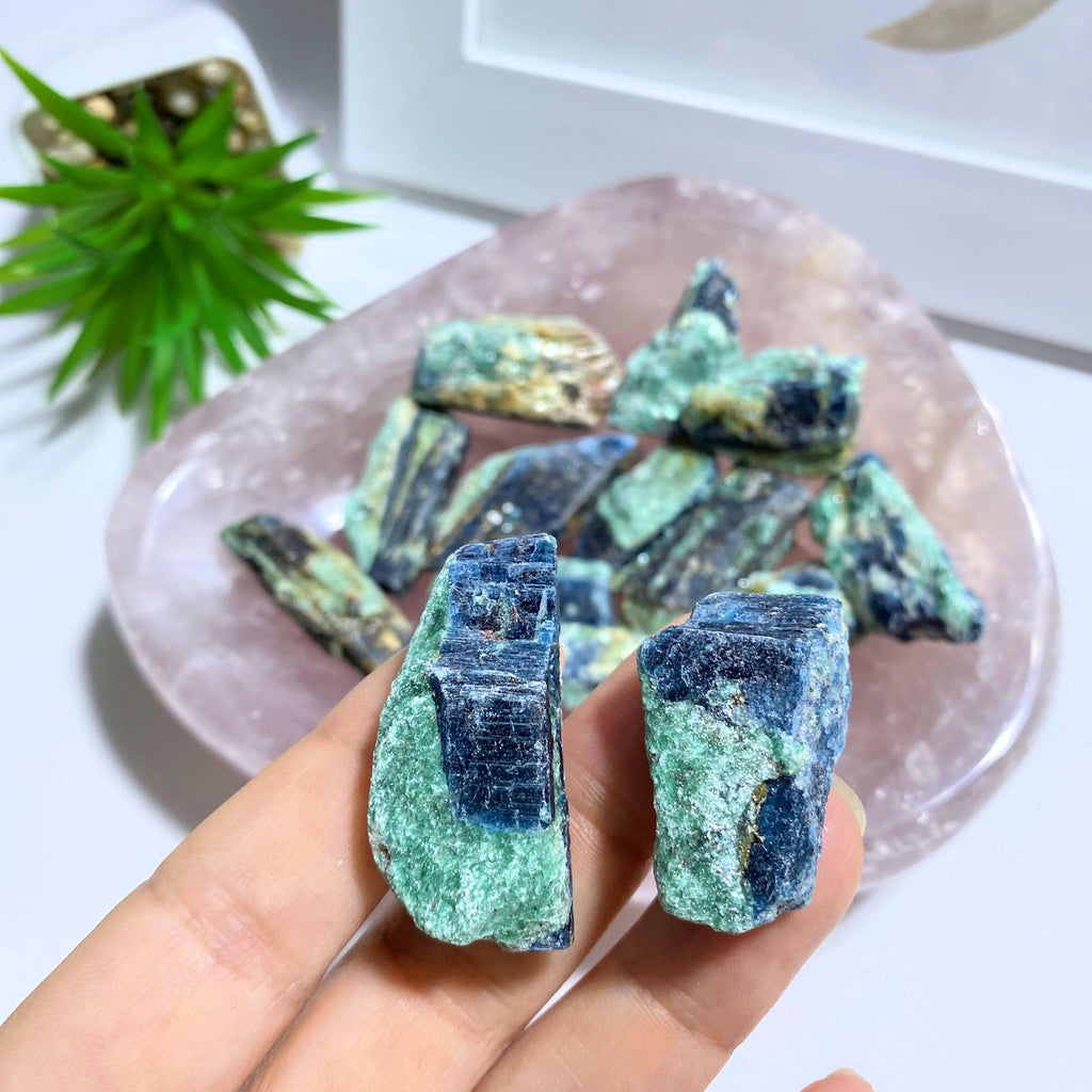 Set of 2 Raw Blue Kyanite & Mint Green Fuchsite Point ~Locality Zimbabwe - Earth Family Crystals