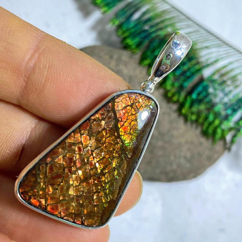 Pretty Flashes Ammolite Pendant in Sterling Silver (Includes Silver Chain) #1 - Earth Family Crystals