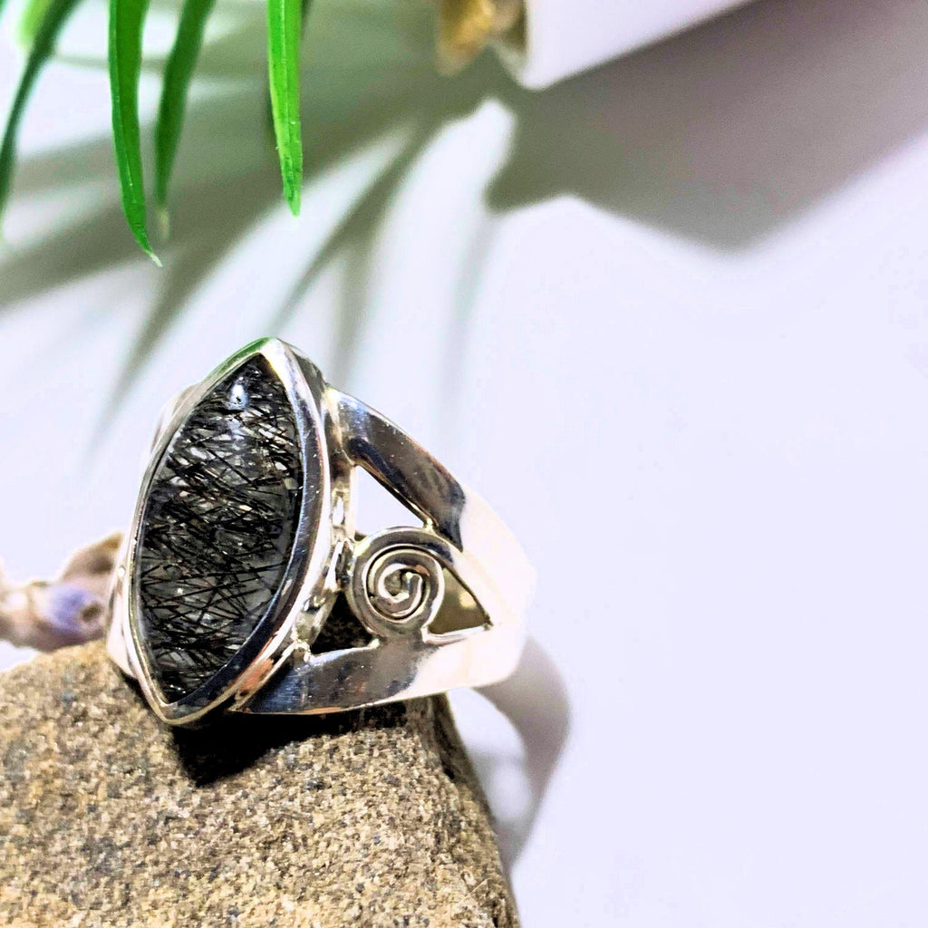 Tourmalated Quartz Ring in Sterling Silver (Size 8) - Earth Family Crystals