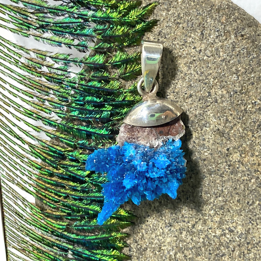 Unique Cavansite Natural Dainty Pendant  in Sterling Silver (Includes Silver Chain) - Earth Family Crystals
