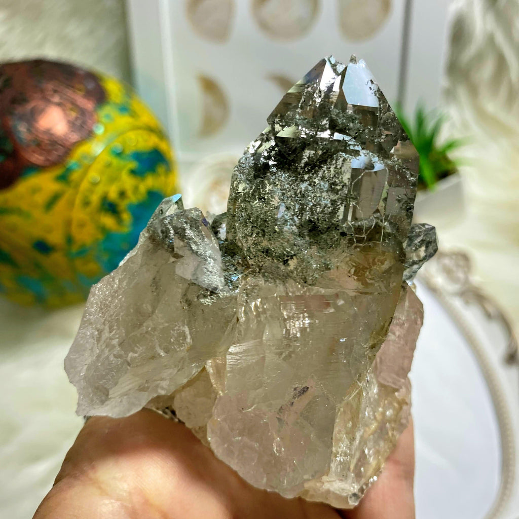 Rare~Incredible Cathedral Green Samadhi Himalayan Quartz Large Cluster With Rutile Inclusions - Earth Family Crystals