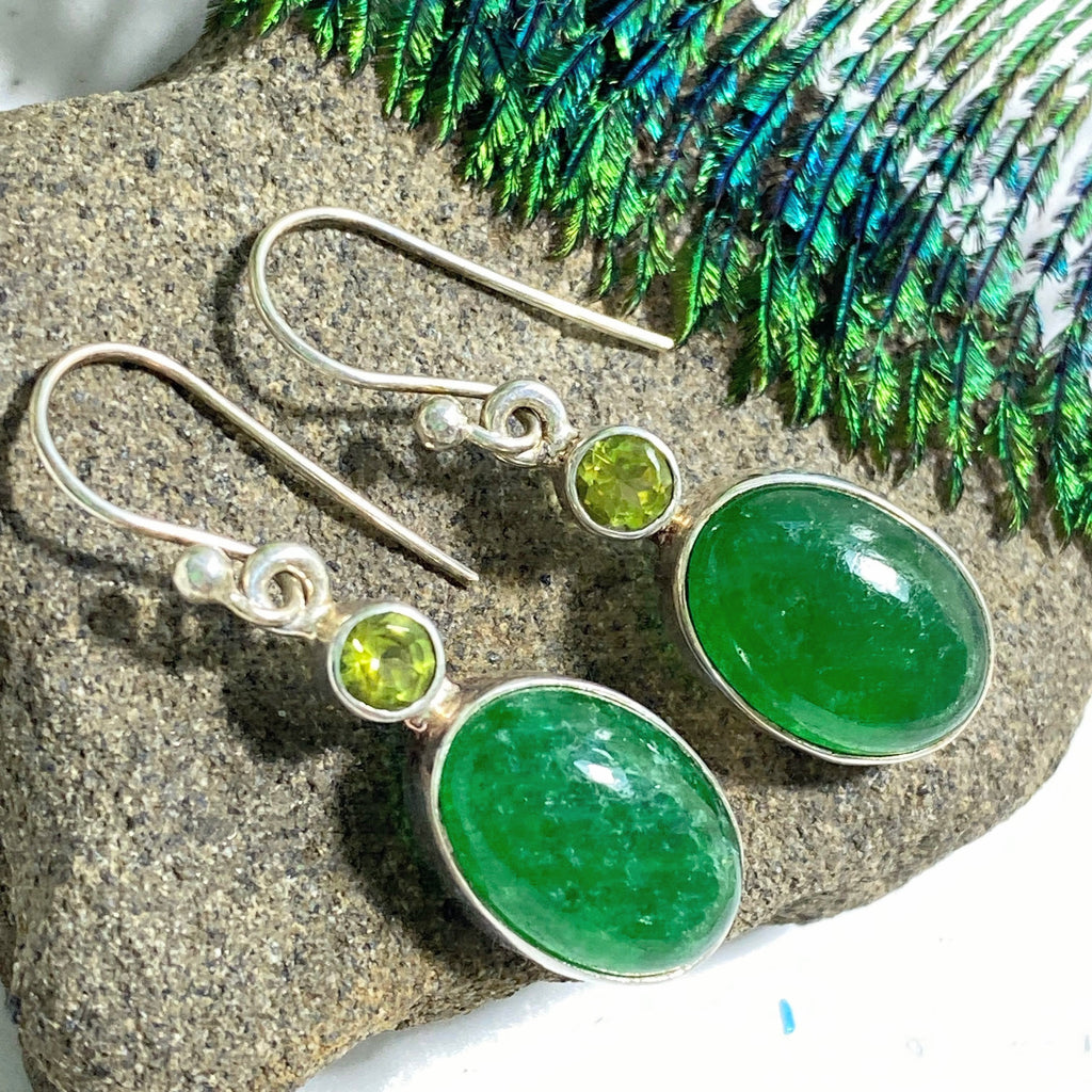 Faceted Green Peridot & Chalcedony Earrings in Sterling Silver - Earth Family Crystals