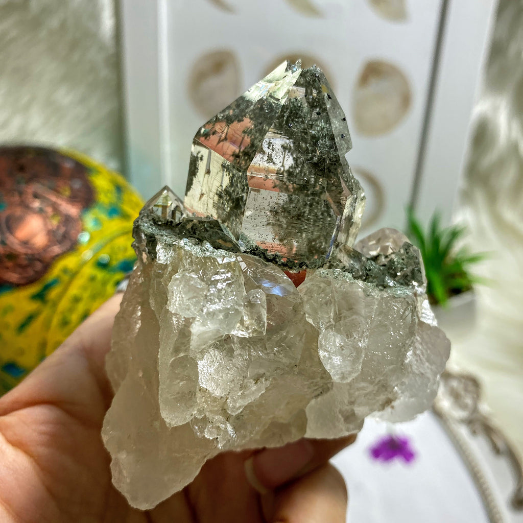 Rare~Incredible Cathedral Green Samadhi Himalayan Quartz Large Cluster With Rutile Inclusions - Earth Family Crystals