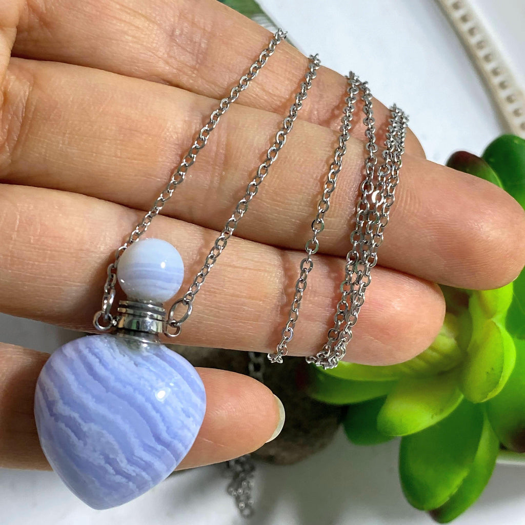 Blue Lace Agate Essential Oil/Perfume Bottle Necklace (24 inch Chain) - Earth Family Crystals