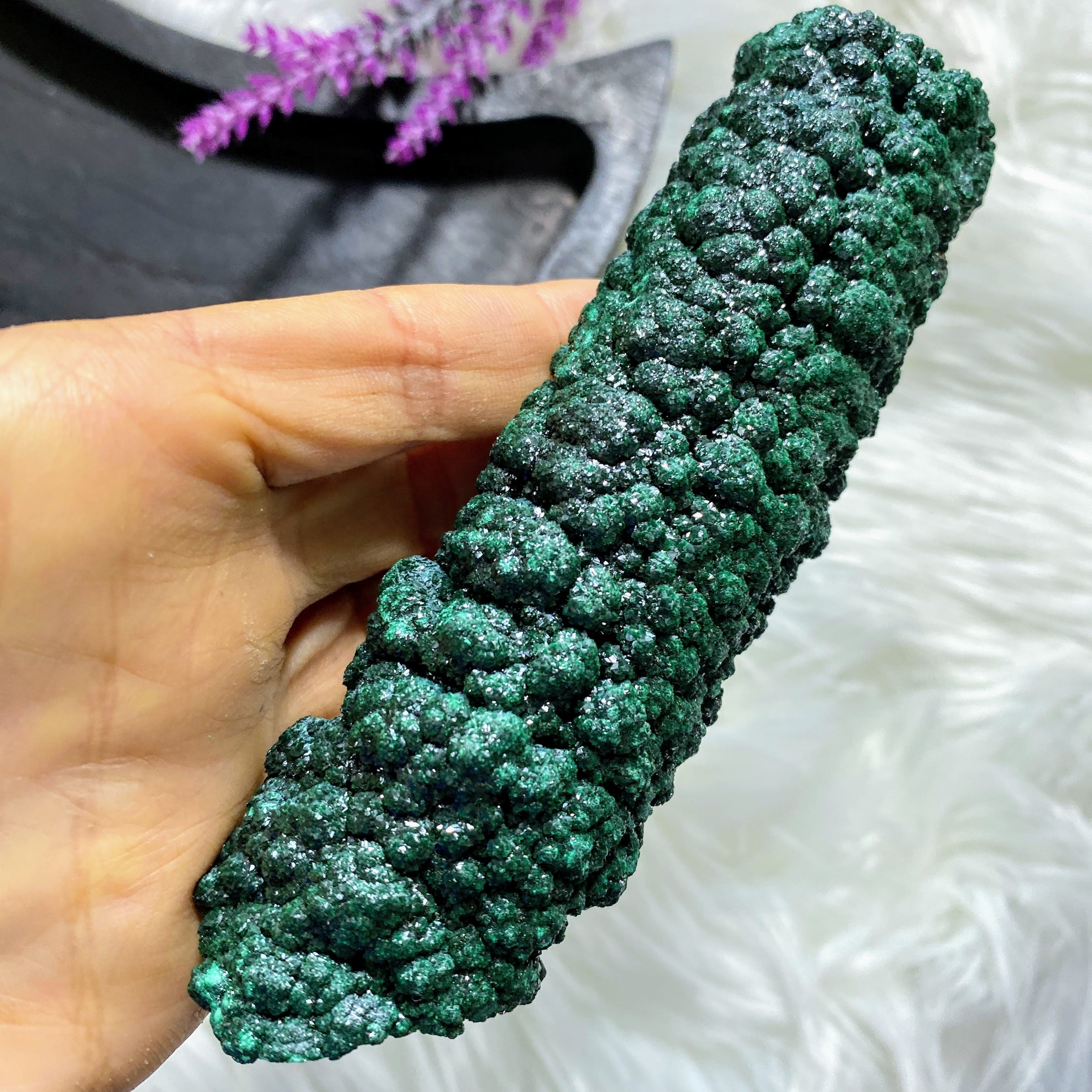 Rare & Unique Formation! Shimmering Natural Large Malachite Stalagmite Crystal - Earth Family Crystals