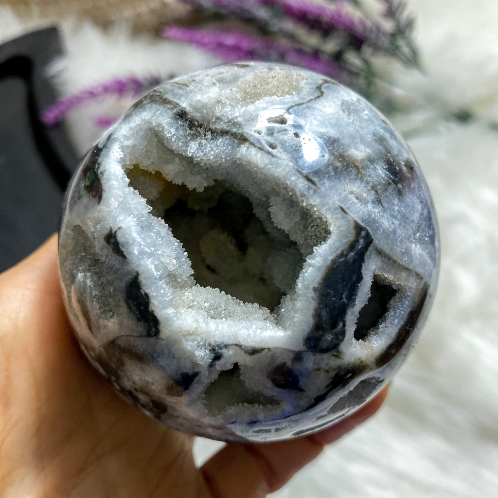 Reserved For Sandy Gorgeous XL Druzy Cave Geode Dendritic Agate Sphere Carving (Includes Stand) - Earth Family Crystals