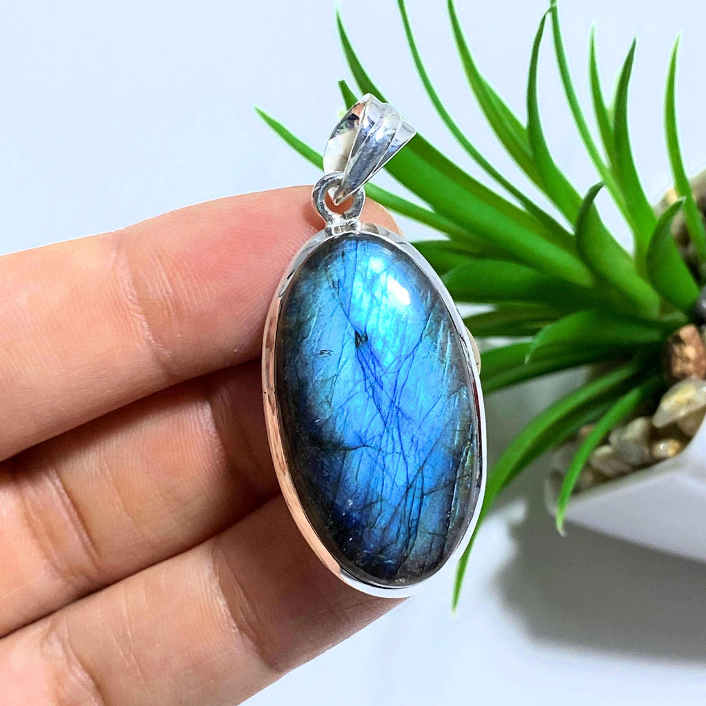 Stunning Blue Flashes Labradorite Sterling Silver Pendant (Includes Silver Chain) - Earth Family Crystals