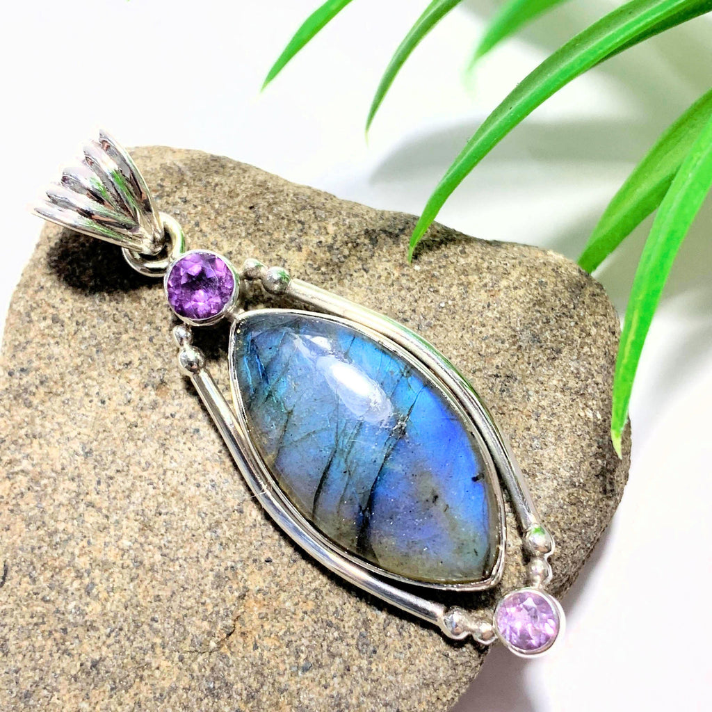 Pretty Faceted Amethyst & Flashy Labradorite Sterling Silver Pendant (Includes Silver Chain) #1 - Earth Family Crystals