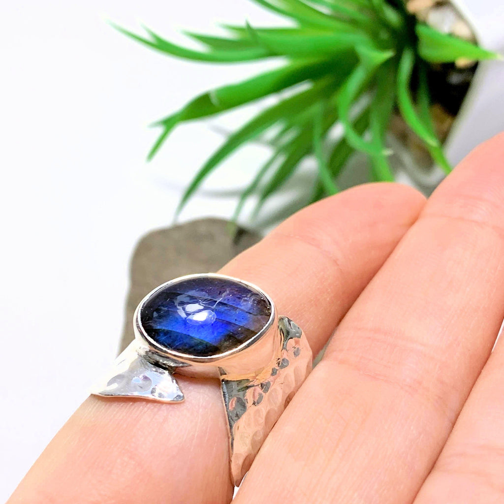 Pretty Royal Blue Flashes Labradorite Sterling Silver Ring (Size 7.5) - Earth Family Crystals