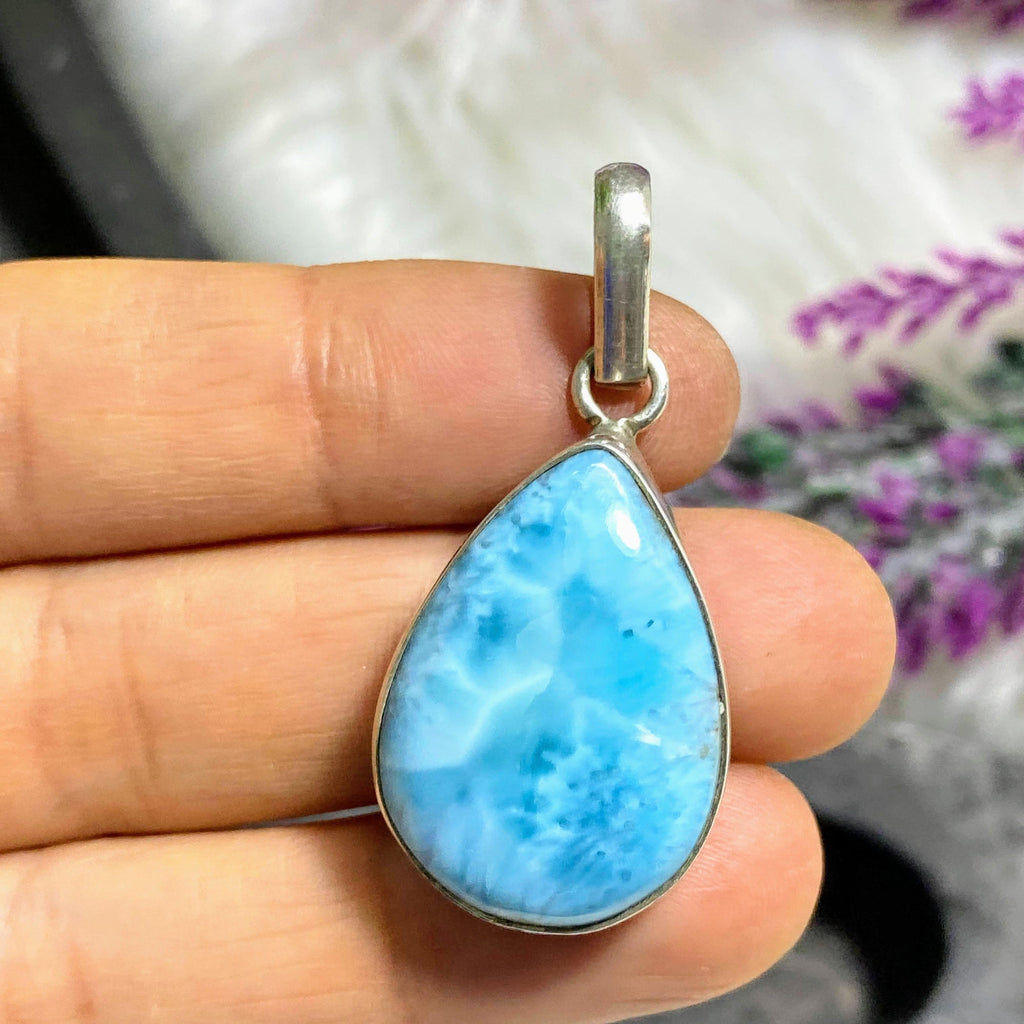 Crystalline Blue Waters Larimar Sterling Silver Pendant (Includes Silver Chain) - Earth Family Crystals