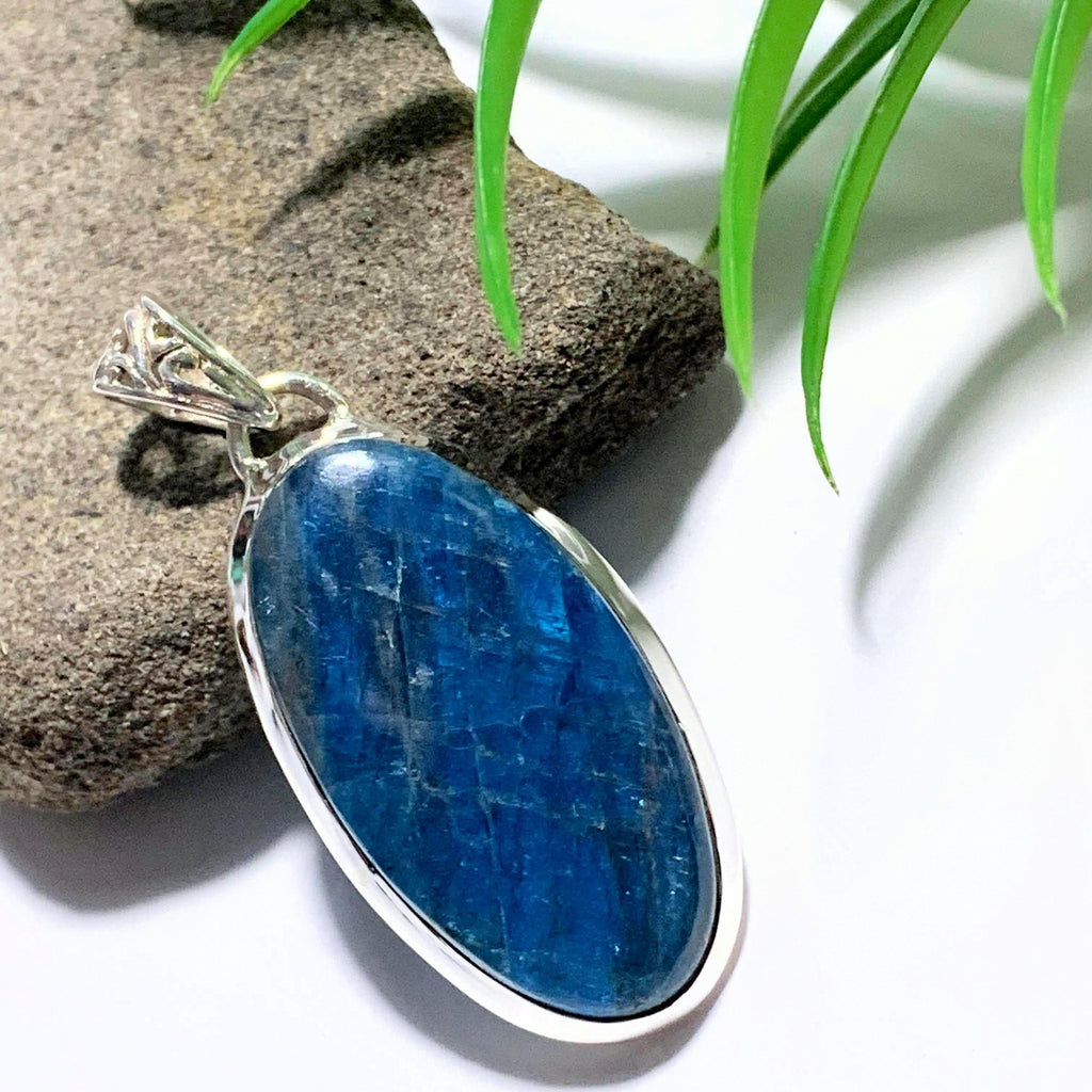 Incredible Electric Blue Apatite Sterling Silver Pendant (Includes Silver Chain) #1 - Earth Family Crystals