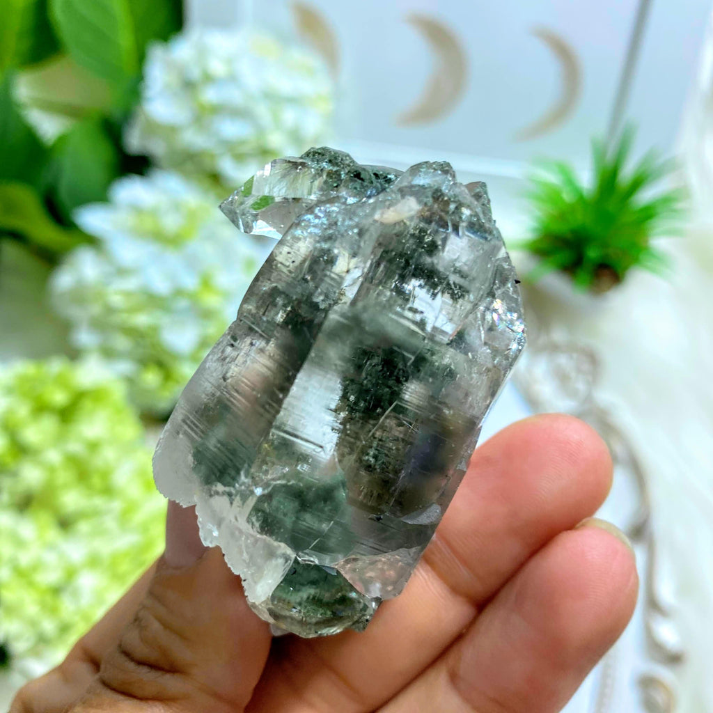 Incredible Rare Elestial Green Samadhi Himalayan Quartz Point With Self Healing & Rutile Inclusions - Earth Family Crystals