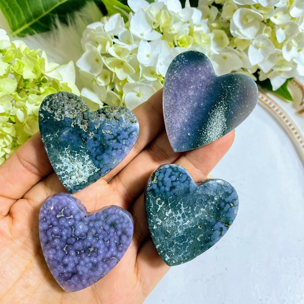 One Adorable Grape Agate Partially Polished Small Hand Held Heart - Earth Family Crystals