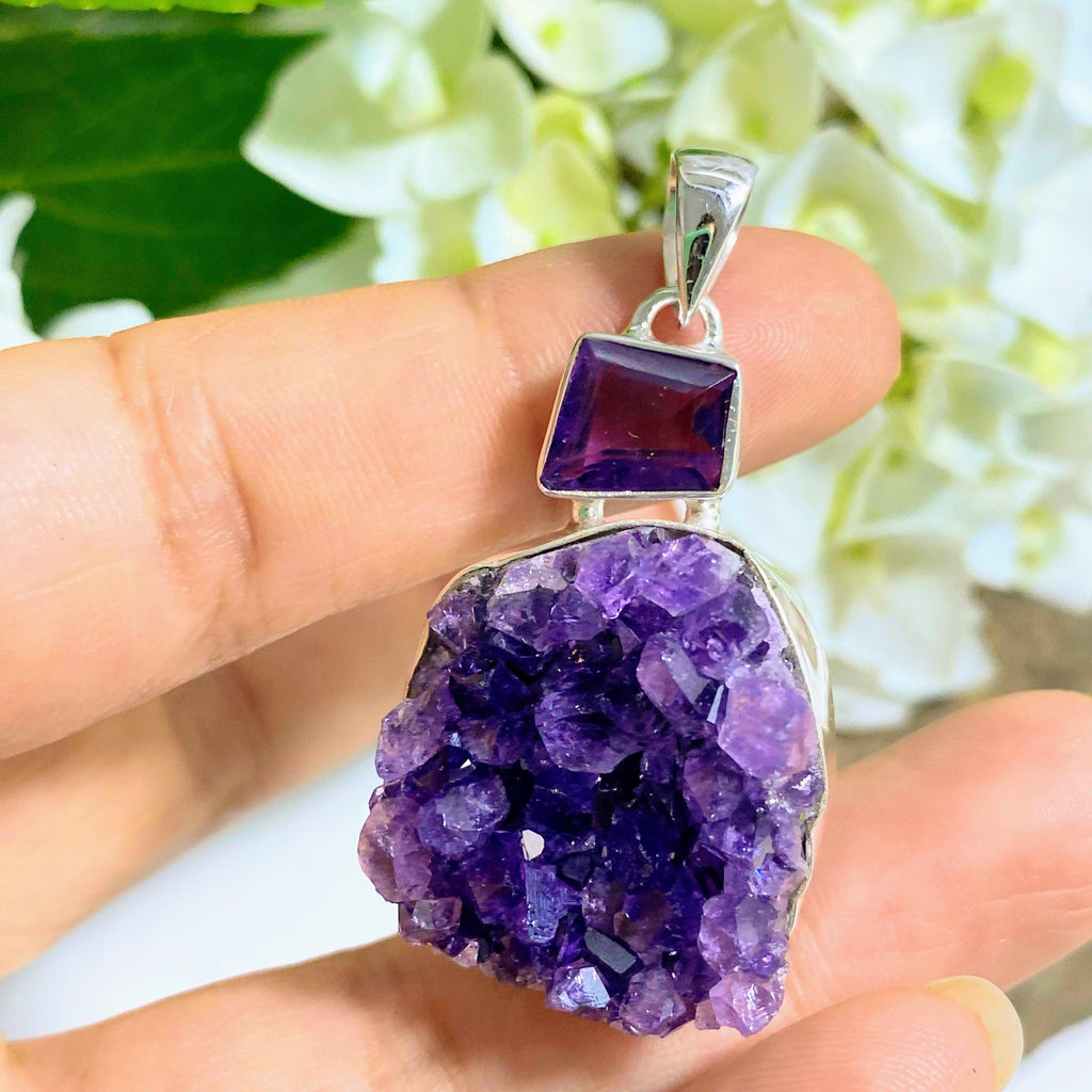 Gorgeous Raw & Faceted Amethyst  Statement Sterling Silver Pendant (Includes Silver Chain) - Earth Family Crystals