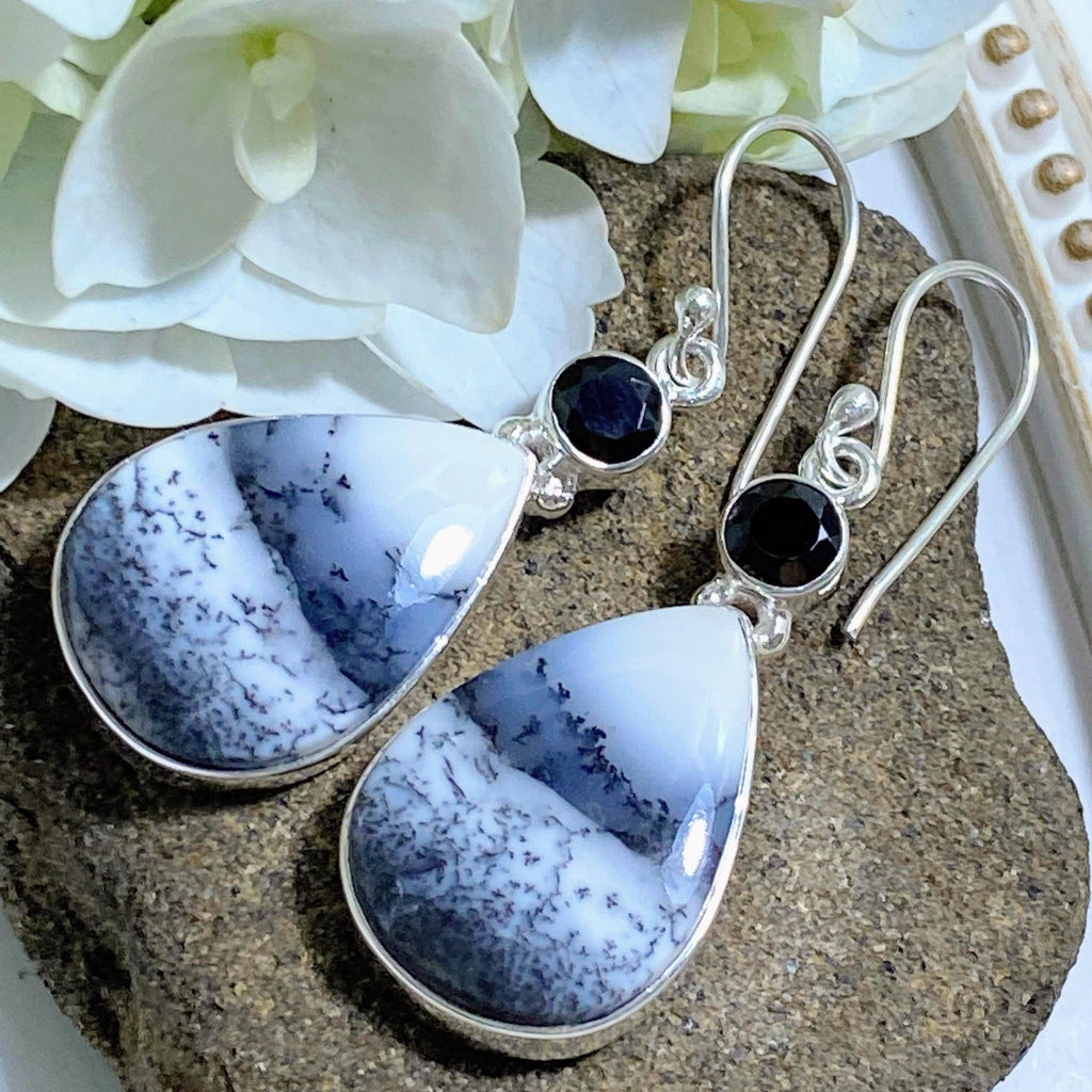 Dendritic Agate & Faceted Black Spinel Sterling Silver Earrings - Earth Family Crystals