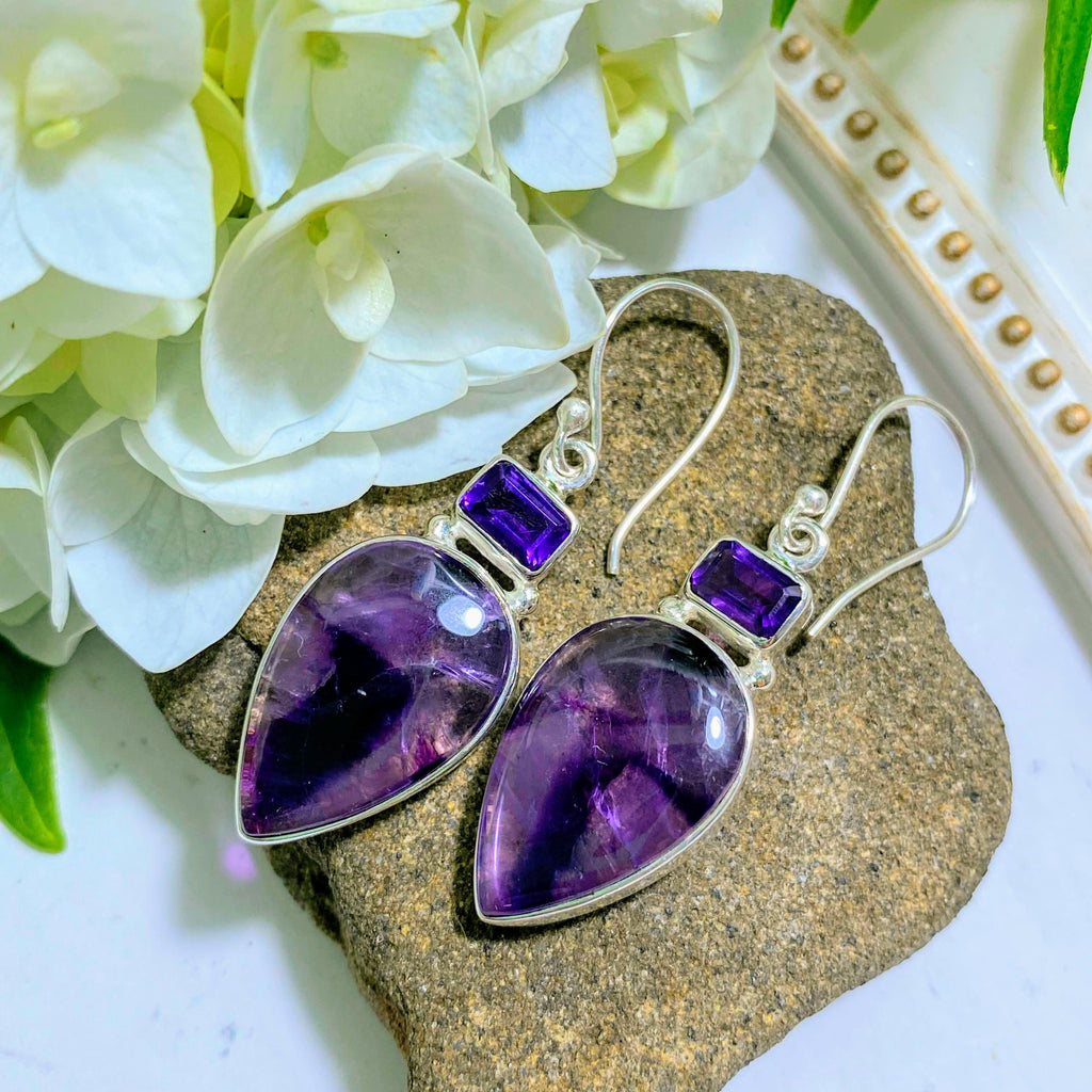 Incredible Natural Patterns Amethyst Star & Faceted Amethyst Sterling Silver Earrings - Earth Family Crystals