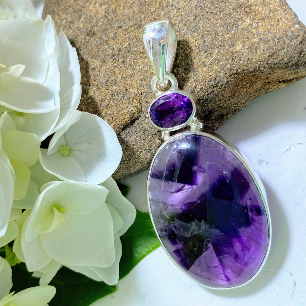 Incredible Natural Patterns Amethyst Star & Faceted Amethyst Sterling Silver Pendant (Includes Silver Chain) - Earth Family Crystals