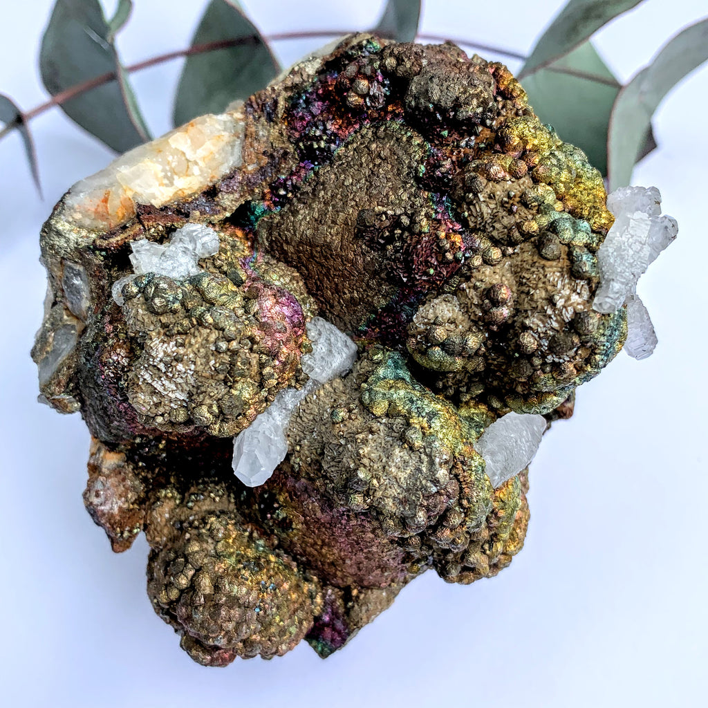 Fascinating Chunky Rainbow Chalcopyrite with Calcite Cathedral Points Inclusions on Quartz Matrix From California - Earth Family Crystals