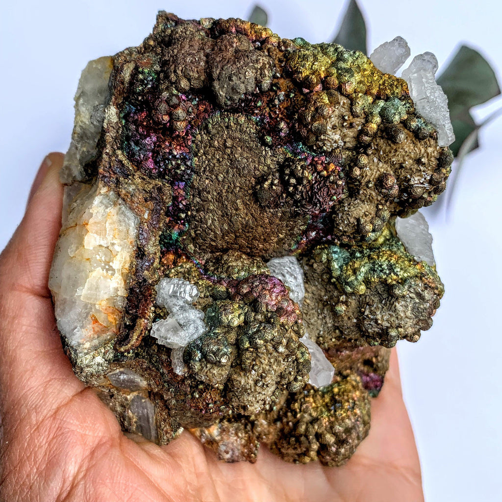Fascinating Chunky Rainbow Chalcopyrite with Calcite Cathedral Points Inclusions on Quartz Matrix From California - Earth Family Crystals