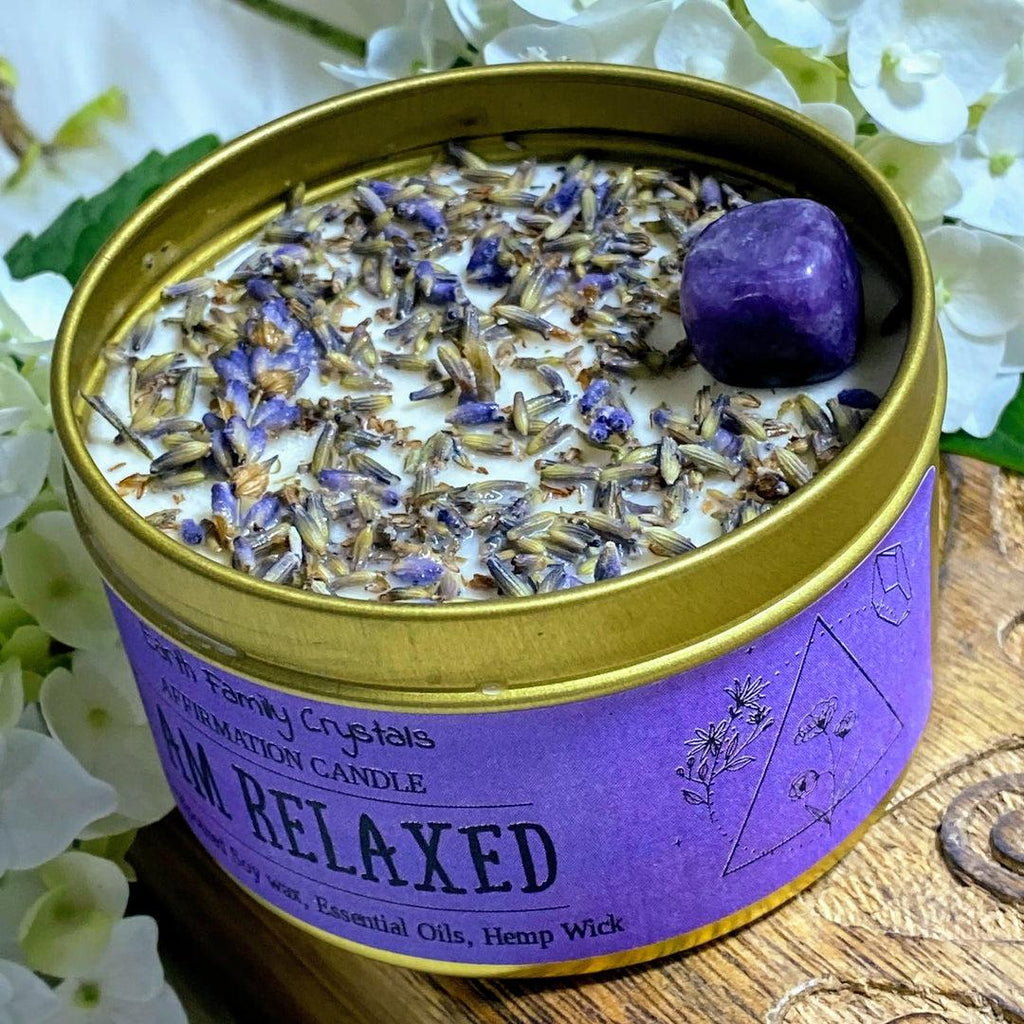 "I Am Relaxed" Intention Soy Aromatherapy Candle in 8oz Gold Tin - Earth Family Crystals
