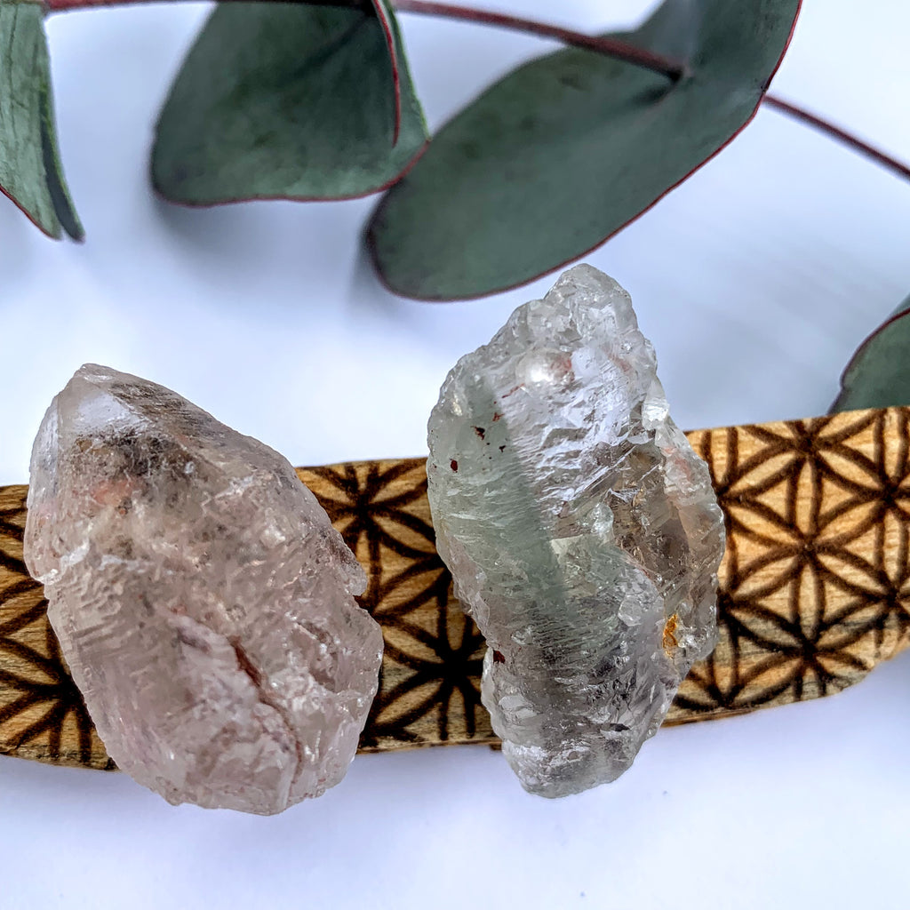 Set of 2 Pink & Clear Nirvana Quartz Hand Held Points from the Himalayas - Earth Family Crystals