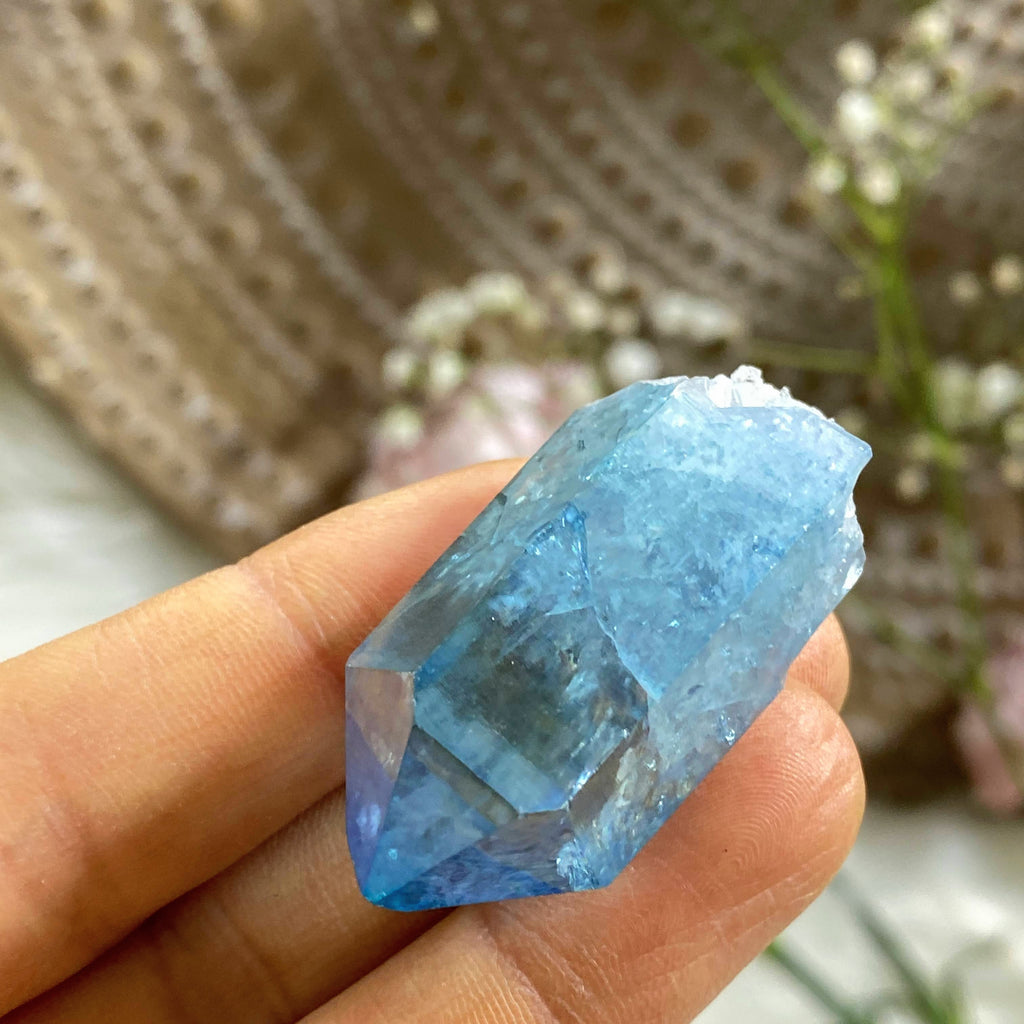 Arkansas Aqua Aura Quartz Point with Record Keepers - Earth Family Crystals