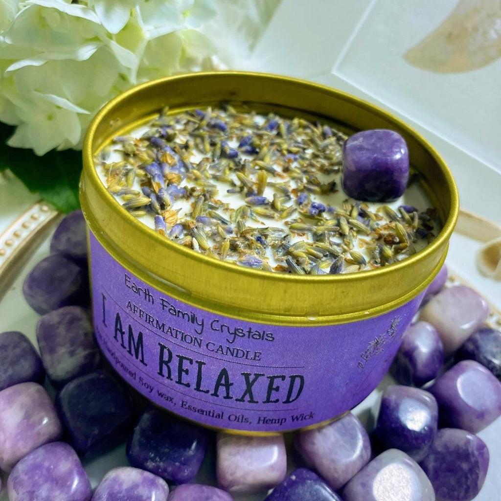 "I Am Relaxed" Intention Soy Aromatherapy Candle in 8oz Gold Tin - Earth Family Crystals