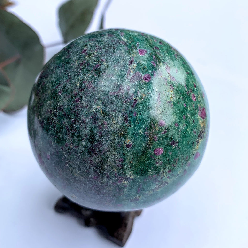 Beautiful Color Contrast Large Ruby Fuschite Sphere Carving - Earth Family Crystals
