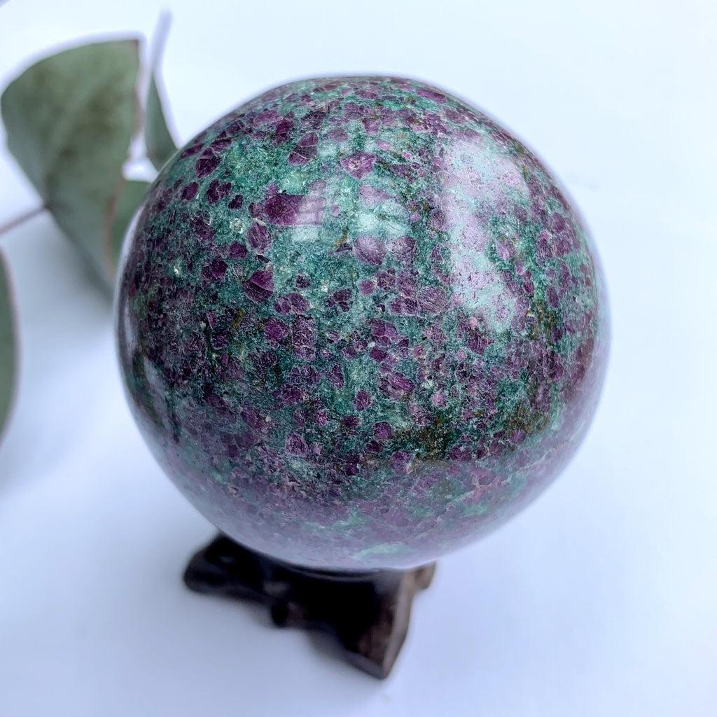 Beautiful Color Contrast Large Ruby Fuschite Sphere Carving - Earth Family Crystals