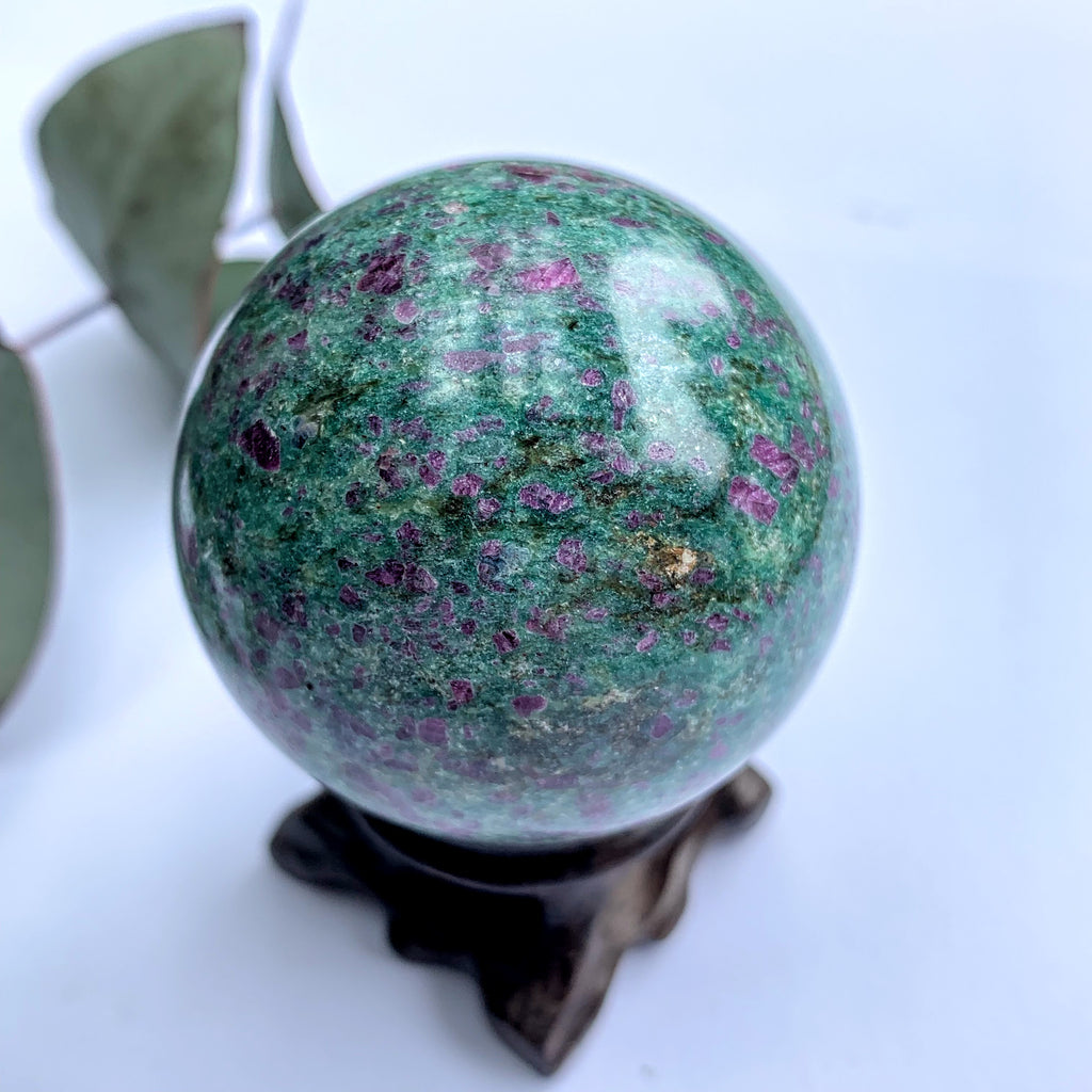 Stunning Color Contrast Ruby Fuschite Sphere Carving - Earth Family Crystals