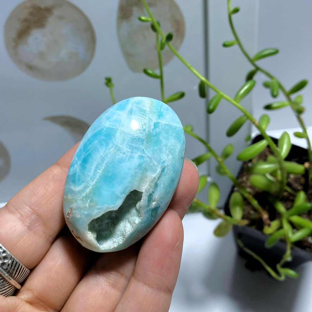Blue Aragonite Small Partially Polished Palm Stone - Earth Family Crystals