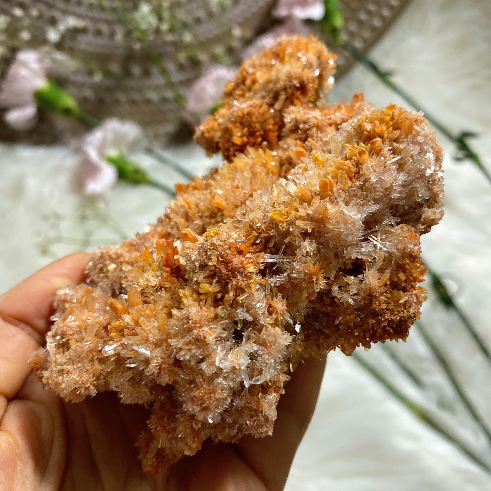 Incredible Sparkling Orange Creedite Large Natural Specimen -Locality Mexico - Earth Family Crystals