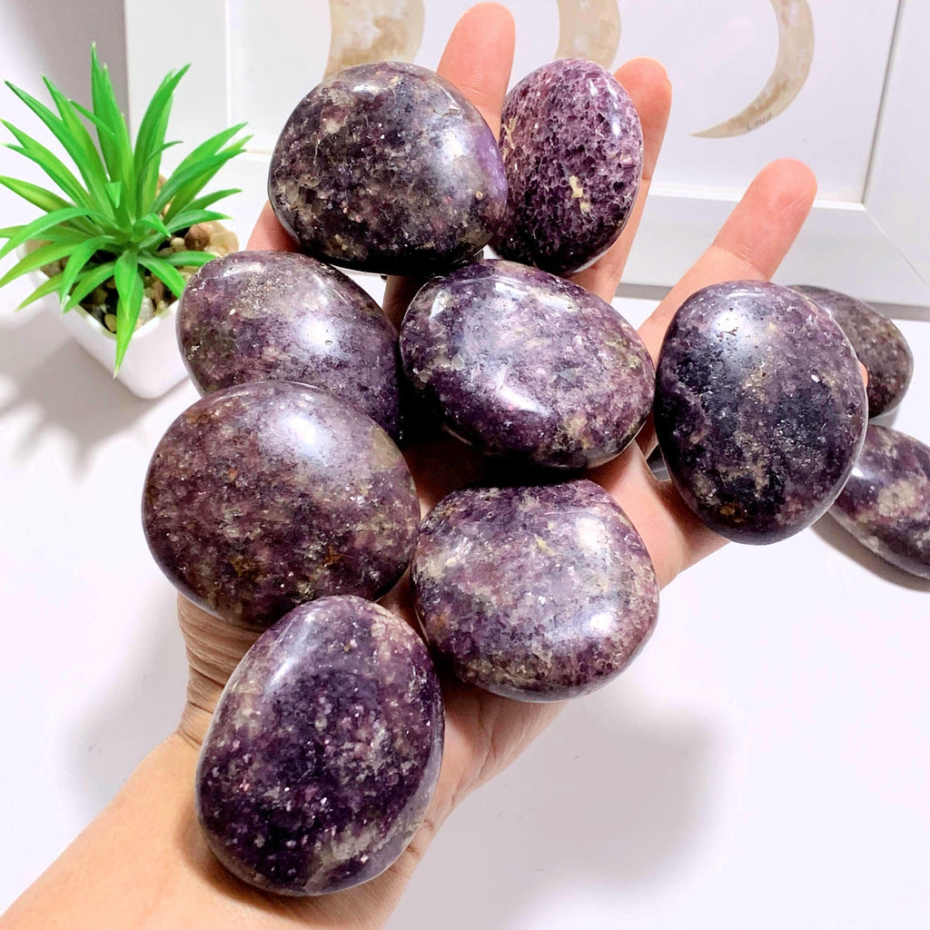 One Smooth & Soothing Deep Lilac Lepidolite Palm Stone - Earth Family Crystals