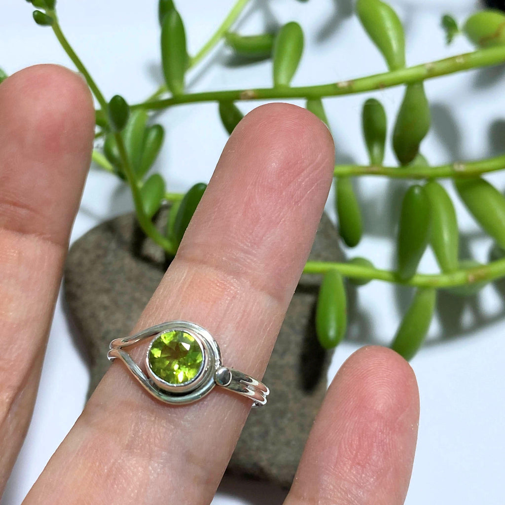 Faceted Peridot Ring in Sterling Silver (Size 8) - Earth Family Crystals