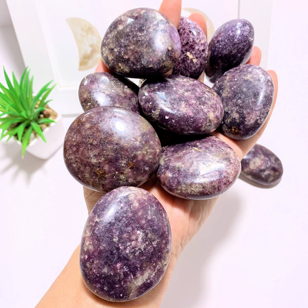 One Smooth & Soothing Deep Lilac Lepidolite Palm Stone - Earth Family Crystals