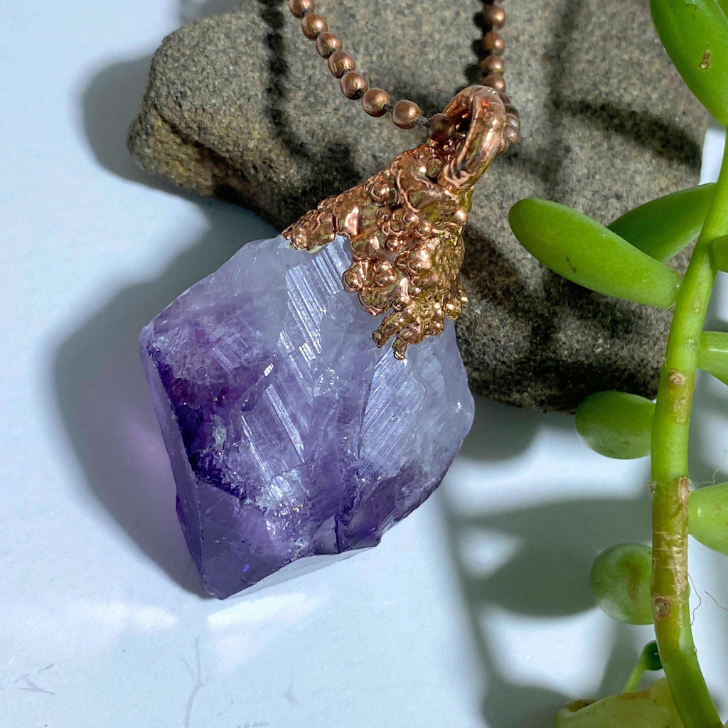 Purple Goddess~Handmade Chunky Amethyst  Electroformed  Copper Necklace (23" Chain) - Earth Family Crystals