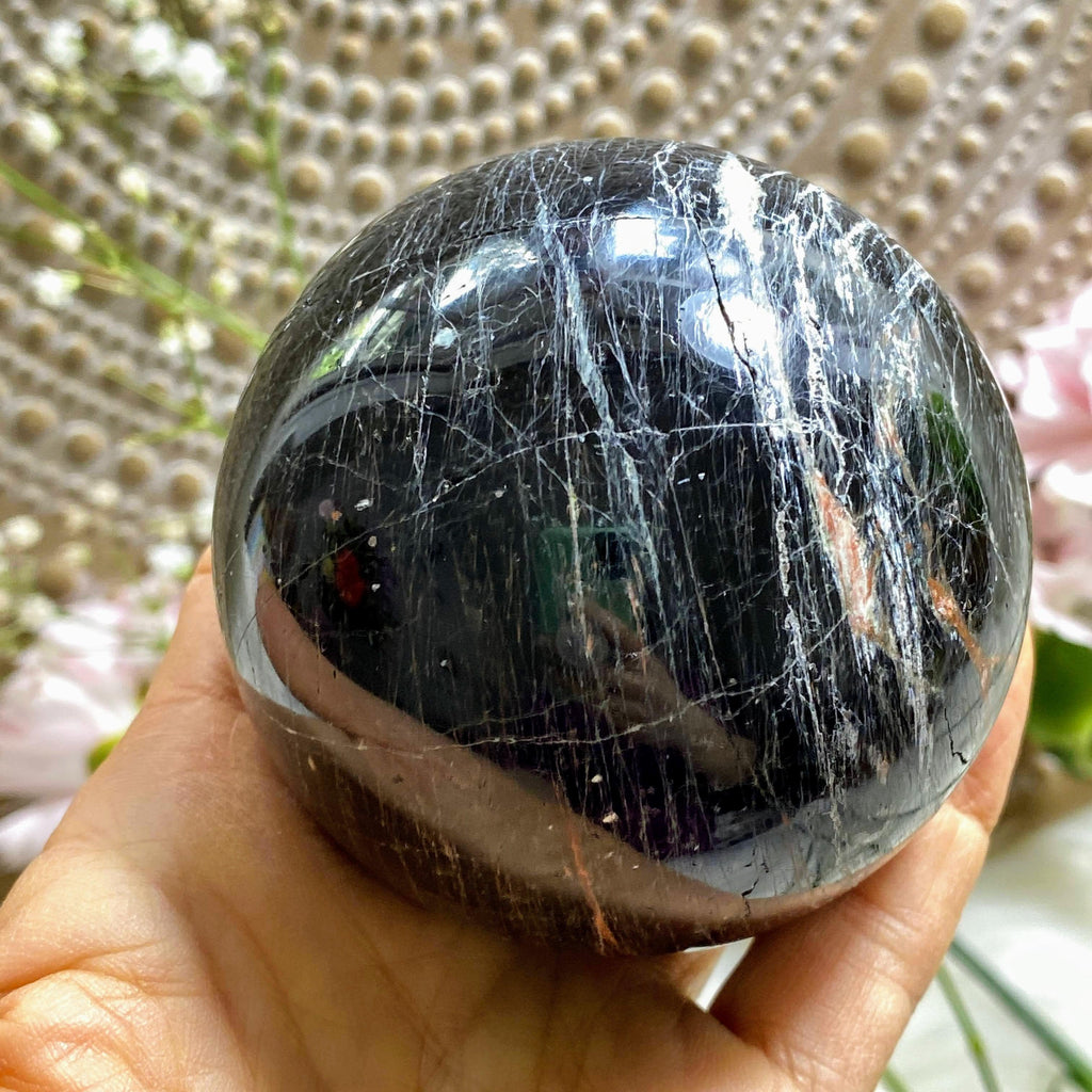 Amazing XL Galaxy Obsidian, Tourmaline & Hematite Sphere -From Brazil (Includes Stand) #1 - Earth Family Crystals