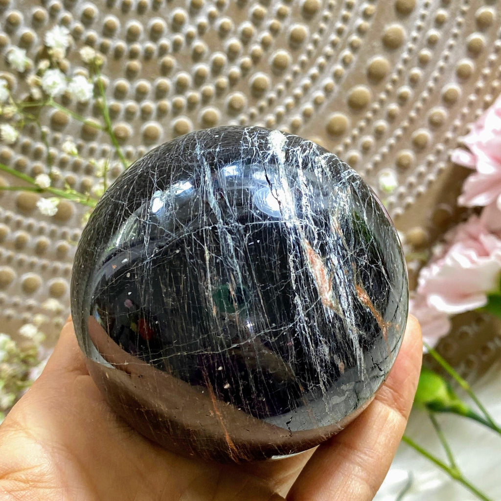 Amazing XL Galaxy Obsidian, Tourmaline & Hematite Sphere -From Brazil (Includes Stand) #1 - Earth Family Crystals