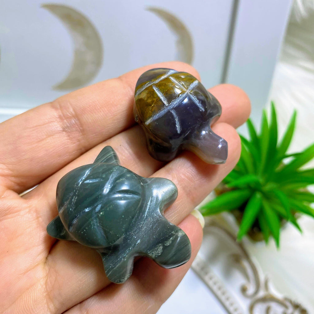 Set of 2~Adorable Violet Flame Purple Agate & Green Agate Turtle Set - Earth Family Crystals