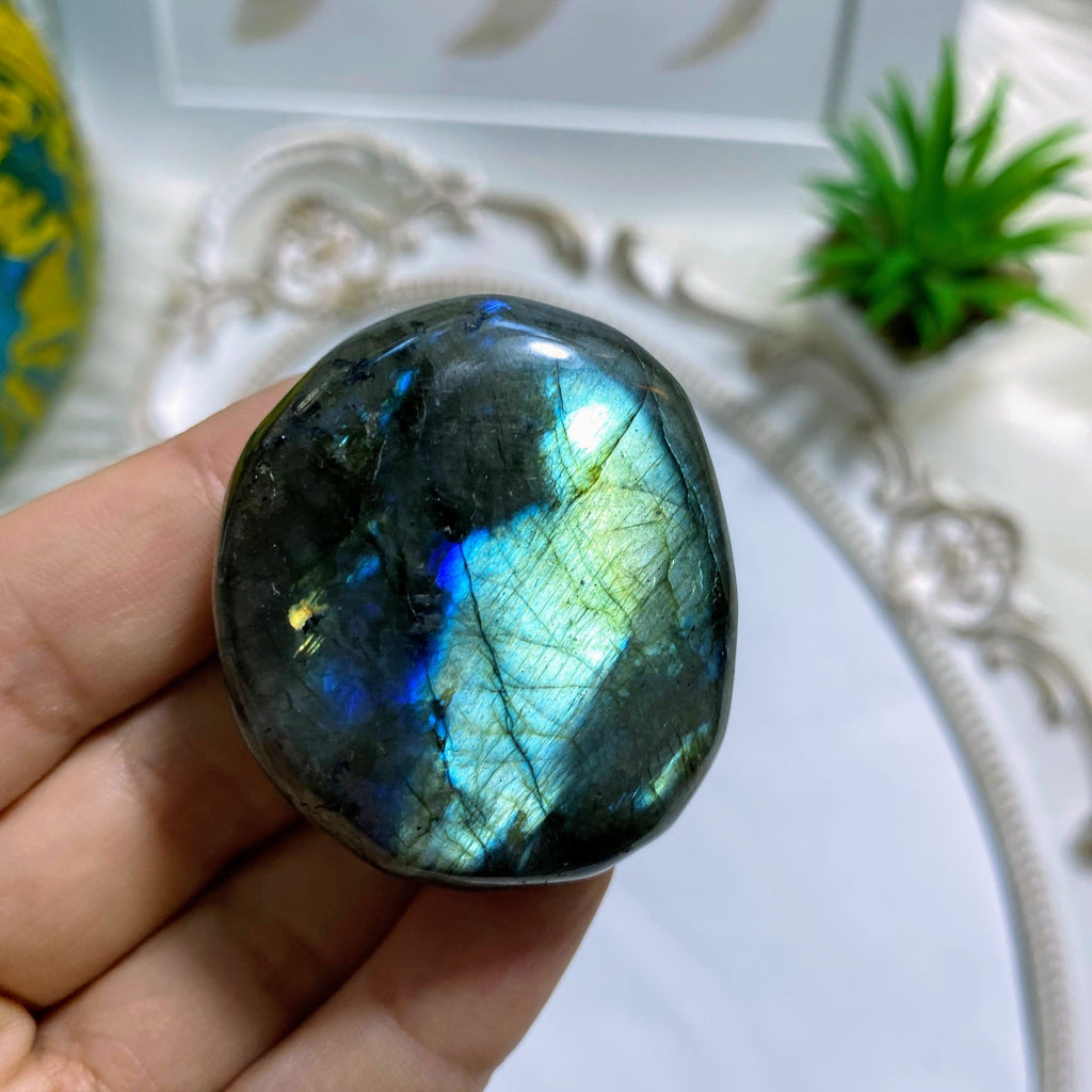 Pretty Double Sided Flash Labradorite Palm Stone - Earth Family Crystals