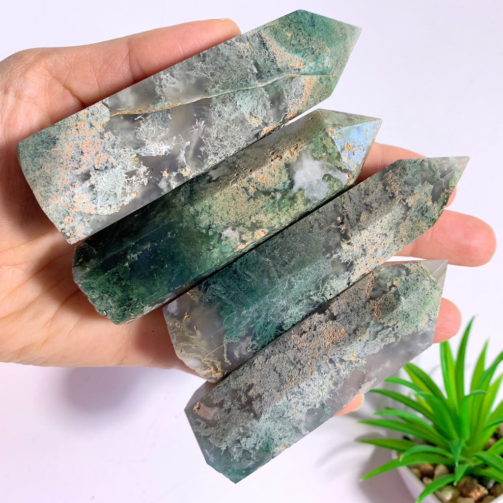 One Polished Moss Agate Standing Display Tower - Earth Family Crystals