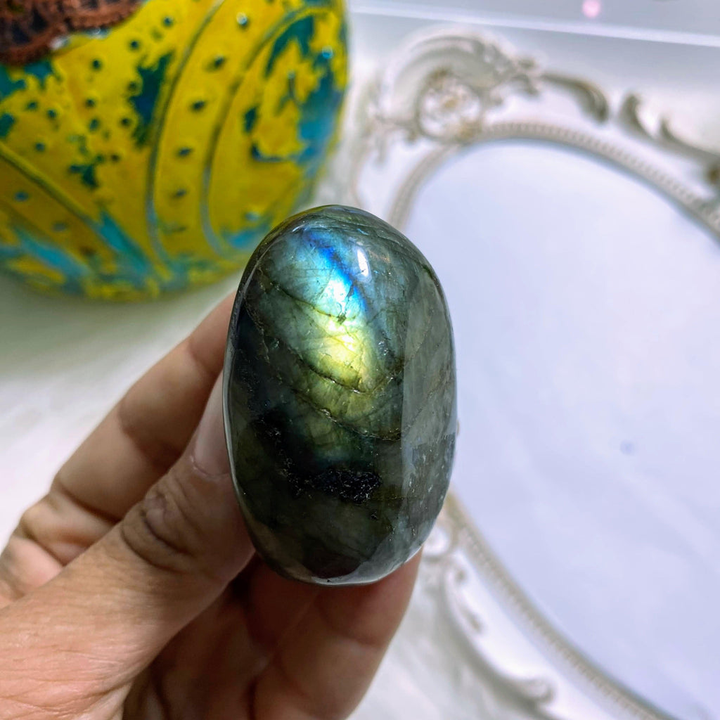 Golden Flashes Labradorite Palm Stone - Earth Family Crystals