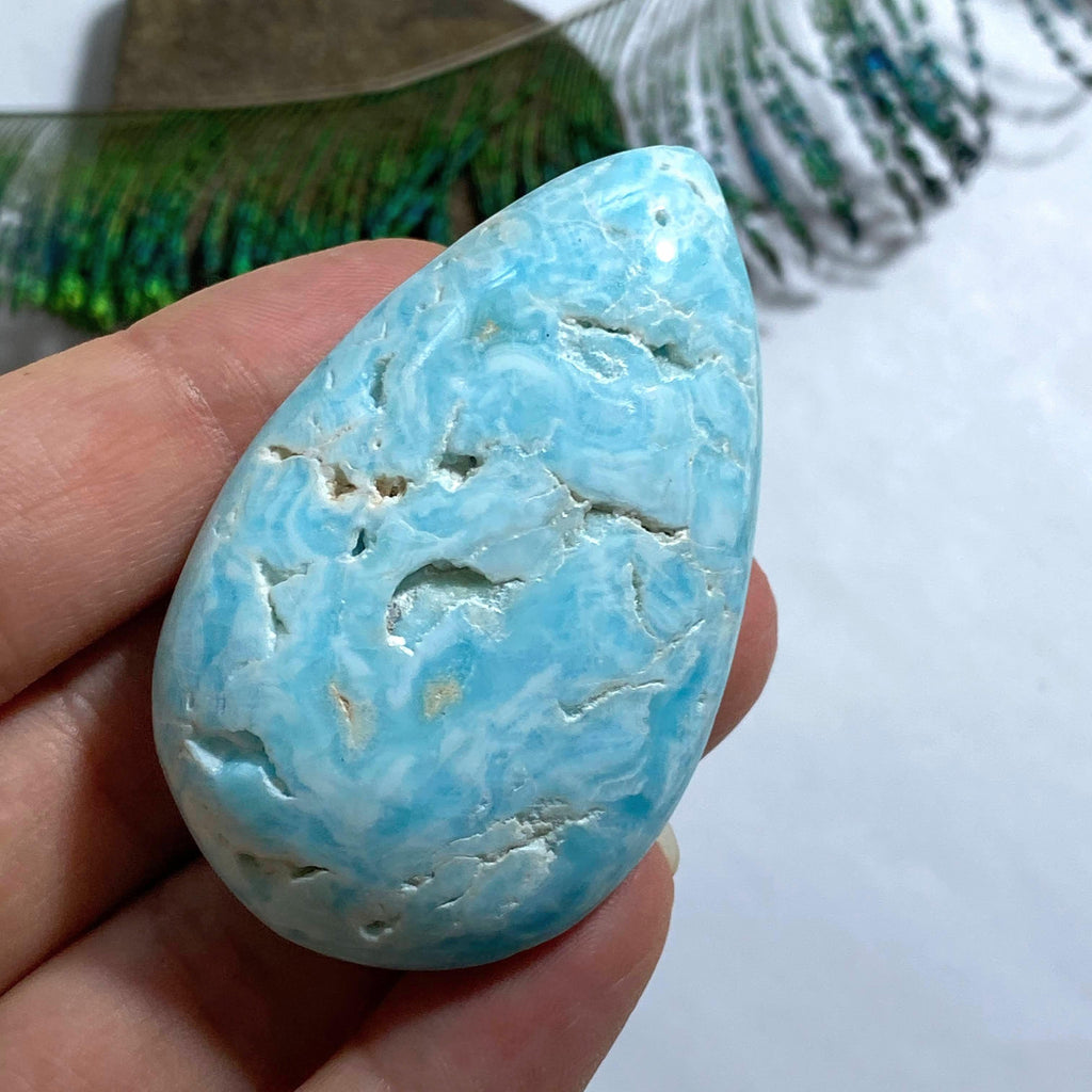 Ocean Waves Blue Aragonite Teardrop Shape Partially Polished Specimen - Earth Family Crystals