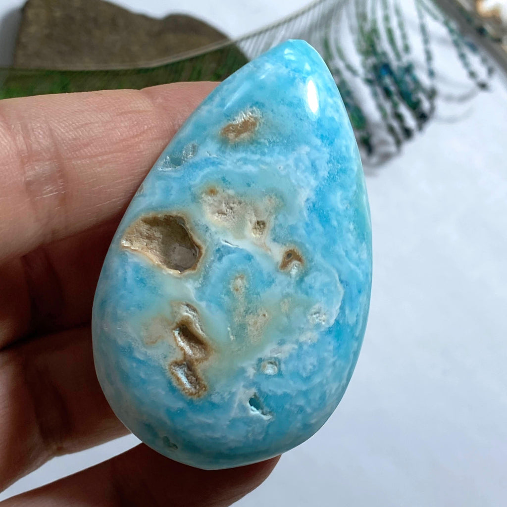 Ocean Waves Blue Aragonite Teardrop Shape Partially Polished Specimen - Earth Family Crystals