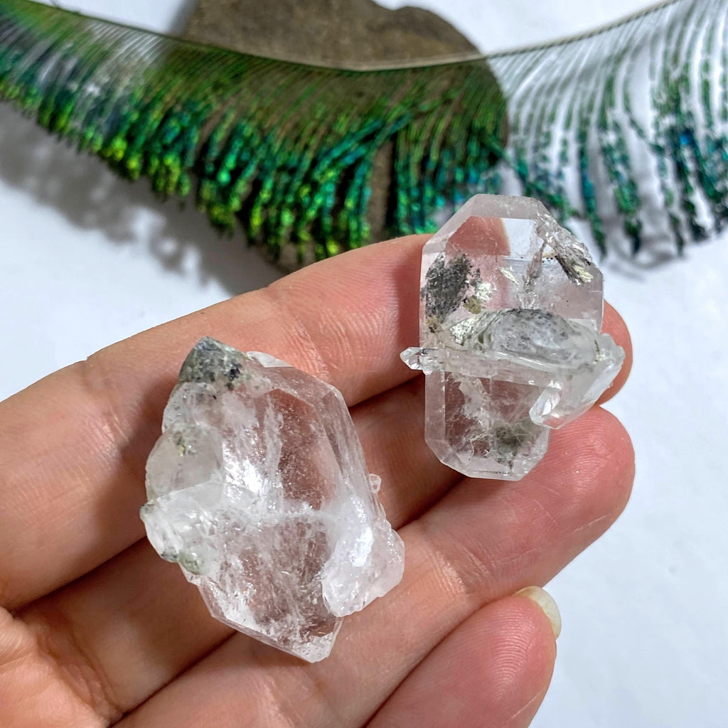 Set of 2 Double Terminated  Faden Quartz with Chlorite Inclusions - Earth Family Crystals