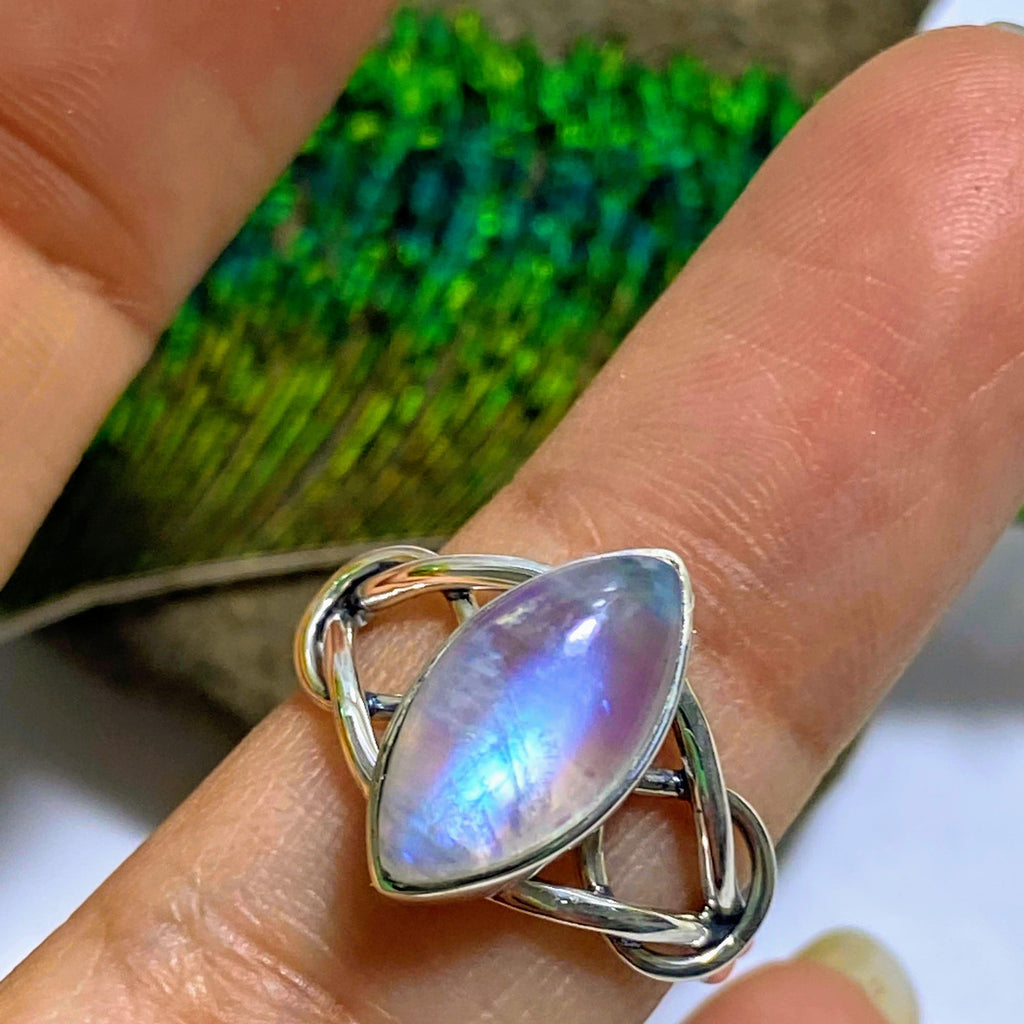 Pretty Rainbow Moonstone Sterling Silver Ring (Size 7) - Earth Family Crystals
