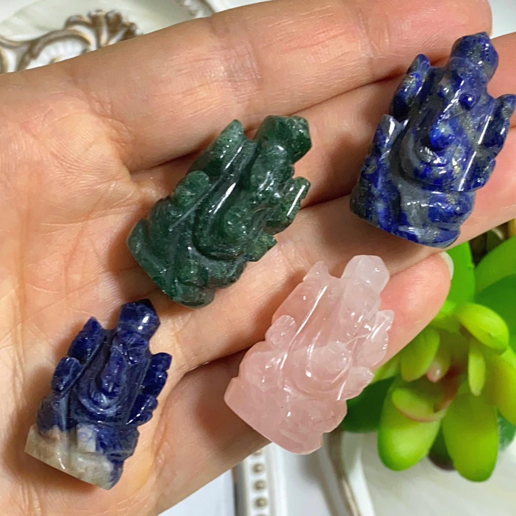 Reserved For Sandy Set of 4~ Rose Quartz, Emerald, Lapis Lazuli  Ganesha Carvings- The Remover of Obstacles - Earth Family Crystals