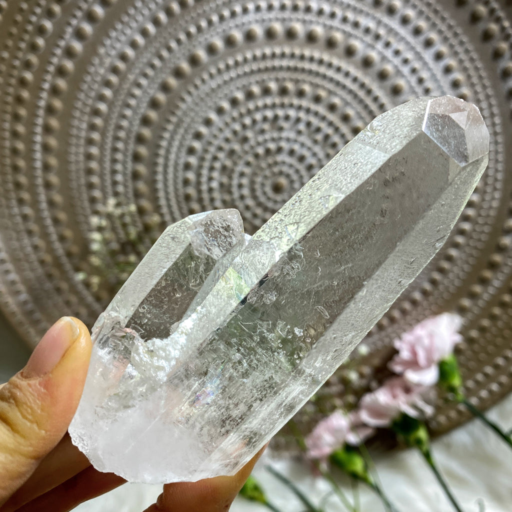 Breathtaking Clarity! Unpolished Lemurian Quartz Large Point With Record Keepers From Brazil - Earth Family Crystals